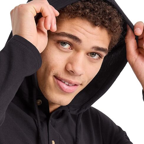 سترة بغطاء رأس جيرسي خفيفة الوزن للرجال من Hanes Originals، سويت شيرت قطني بغطاء للرأس مع ياقة هينلي in Kuwait