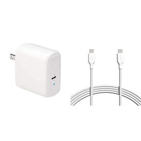 شاحن Amazon Basics 65W GaN USB-C لأجهزة الكمبيوتر المحمولة والأجهزة اللوحية والهواتف المزودة بتوصيل الطاقة وكابل شحن USB-C بطول 10 أقدام - أبيض (قد يتم شحنه بشكل منفصل) in Kuwait
