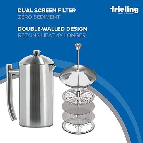 frieling صانع القهوة من الولايات المتحدة الأمريكية من الفولاذ المقاوم للصدأ French ضغط مزدوج الحائط مع حاصلة على براءة اختراع الشاشة المزدوجة في Frustration Free Packaging "، المصقول ، 17-ounce in Saudi Arabia