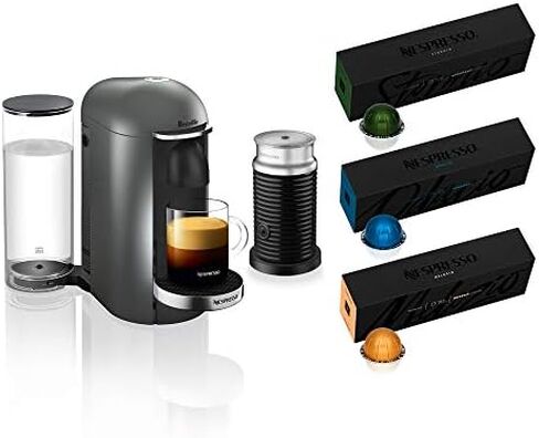 Nespresso VertuoPlus Deluxe Coffee and Espresso Maker by Breville with Aeroccino, Black in Kuwait