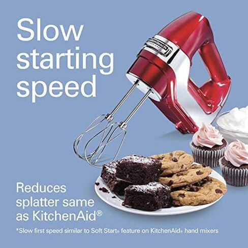 Hamilton Beach Professional 5-Speed Electric Hand Mixer with Snap-On Storage Case, QuickBurst, Stainless Steel Twisted Wire Beaters and Whisk, Mint (62658) | High-Performance DC Motor | Slow Start | Snap-On Storage Case | Stainless Steel Beaters & Whisk | in Kuwait