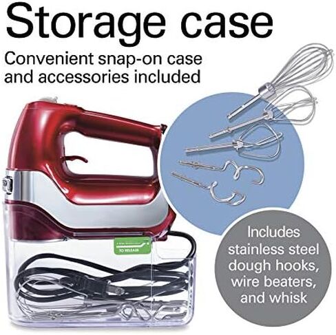 Hamilton Beach Professional 5-Speed Electric Hand Mixer with Snap-On Storage Case, QuickBurst, Stainless Steel Twisted Wire Beaters and Whisk, Mint (62658) | High-Performance DC Motor | Slow Start | Snap-On Storage Case | Stainless Steel Beaters & Whisk | in Kuwait