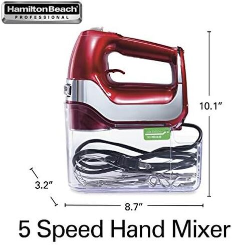 Hamilton Beach Professional 5-Speed Electric Hand Mixer with Snap-On Storage Case, QuickBurst, Stainless Steel Twisted Wire Beaters and Whisk, Mint (62658) | High-Performance DC Motor | Slow Start | Snap-On Storage Case | Stainless Steel Beaters & Whisk | in Kuwait