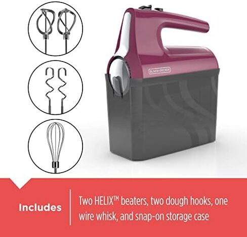 BLACK+DECKER Hand Held Mixer MX610B, 5-Speed | 350W hand mixer with Turbo Boost, beaters, whisk, dough hooks and snap-on storage case. in Kuwait