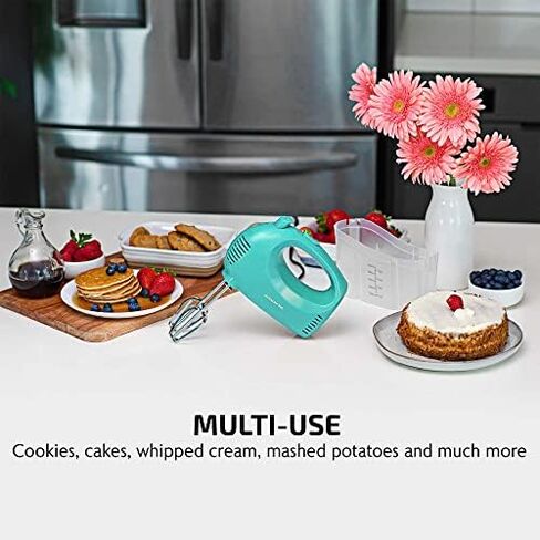 OVENTE Portable 5 Speed Mixing Electric Hand Mixer with Stainless Steel Whisk Beater Attachments & Snap Storage Case, Compact Lightweight 150 Watt Powerful Blender for Baking & Cooking, Black HM151B in Saudi Arabia