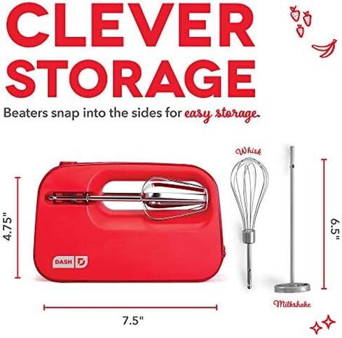 DASH Mixer + Whisk and Milkshake Attachment for Whipping, Mixing Cookies, Brownies, Cakes, Dough, Batters, Meringues & More, 3 Speed, 150-Watt in Kuwait