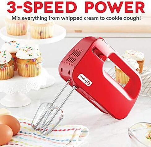 DASH Mixer + Whisk and Milkshake Attachment for Whipping, Mixing Cookies, Brownies, Cakes, Dough, Batters, Meringues & More, 3 Speed, 150-Watt in Kuwait