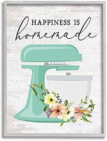Stupell Industries Happiness is Homemade Phrase Floral Kitchen Stand Mixer, Designed by Lettered and Lined Gray Framed Wall Art, 16 x 20, Multi-Color in Saudi Arabia