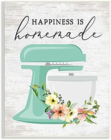 Stupell Industries Happiness is Homemade Phrase Floral Kitchen Stand Mixer, Designed by Lettered and Lined Wall Plaque, 13 x 19, Multi-Color in Saudi Arabia
