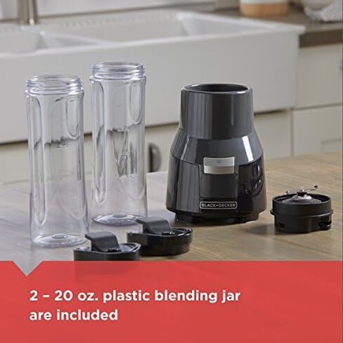 BLACK+DECKER PB1002G FusionBlade Personal Blender with 20 Ounce Portable Personal Blending Jars(2-Pack with Travel Lids), Gray Single Serve Blender in Saudi Arabia