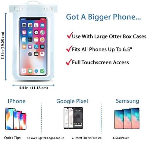 جراب ORIbox Universal مقاوم للماء للهاتف الجاف مع جراب مزين لامع لهاتف iPhone 12 11 Pro Max XS Max XR X 8 7 6S Plus SE 2020 12 mini Galaxy Pixel, أزرق وأحمر وردي (2 عبوة) in Kuwait