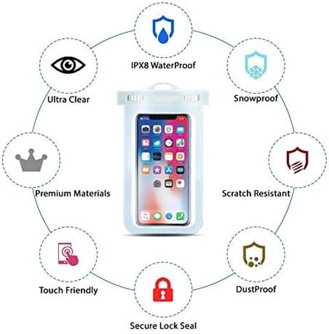 جراب ORIbox Universal مقاوم للماء للهاتف الجاف مع جراب مزين لامع لهاتف iPhone 12 11 Pro Max XS Max XR X 8 7 6S Plus SE 2020 12 mini Galaxy Pixel, أزرق وأحمر وردي (2 عبوة) in Kuwait