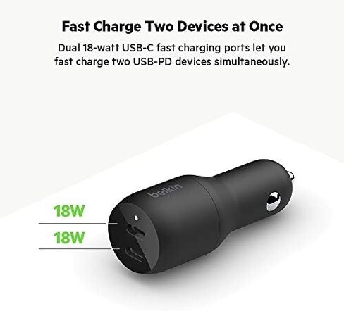 بلكن شاحن سيارة USB-C PD 36 واط (شاحن سيارة مزدوج 18 واط USB-C لتوصيل الطاقة لايفون 14 وسلسلة 13 وسامسونج وجوجل والمزيد) in Kuwait