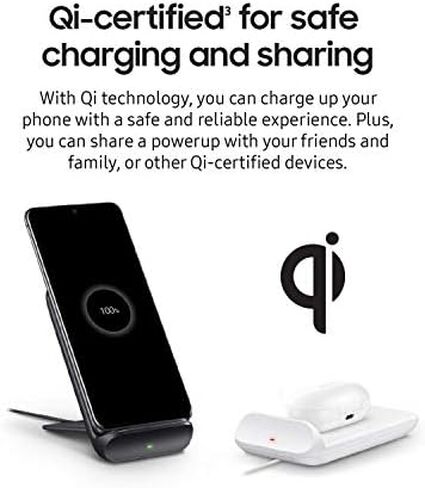SAMSUNG Electronics Wireless Charger Convertible Qi Certified (Pad/Stand), for Galaxy Buds, Galaxy Phones, and Apple iPhone Devices - US Version - Black (US Version) in Kuwait