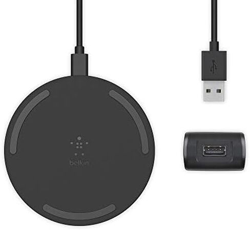 Belkin BoostCharge 10W Fast Wireless Charger Pad, with Included QuickCharge 3.0 Wall Charger and Cable, Case Compatible for iPhones, Galaxy, Pixel and Other Qi Enabled Devices (includes AC adapter) in Saudi Arabia