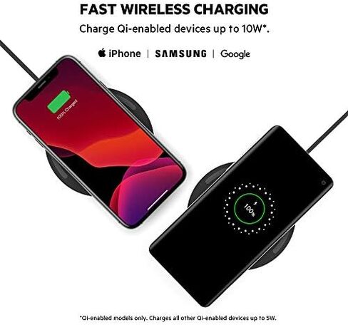 Belkin BoostCharge 10W Fast Wireless Charger Pad, with Included QuickCharge 3.0 Wall Charger and Cable, Case Compatible for iPhones, Galaxy, Pixel and Other Qi Enabled Devices (includes AC adapter) in Saudi Arabia