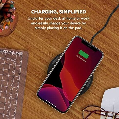 Belkin BoostCharge 10W Fast Wireless Charger Pad, with Included QuickCharge 3.0 Wall Charger and Cable, Case Compatible for iPhones, Galaxy, Pixel and Other Qi Enabled Devices (includes AC adapter) in Saudi Arabia