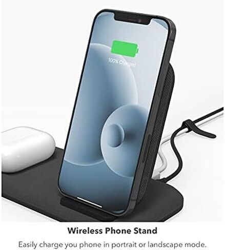 mophie Wireless Charging Stand+ Wireless Charging Stand and pad with USB-A Port. for AirPods, Apple Watch, iPhone, Samsung Galaxy, Qi-Enabled Devices in Saudi Arabia