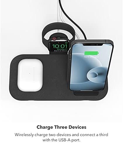 mophie Wireless Charging Stand+ Wireless Charging Stand and pad with USB-A Port. for AirPods, Apple Watch, iPhone, Samsung Galaxy, Qi-Enabled Devices in Saudi Arabia