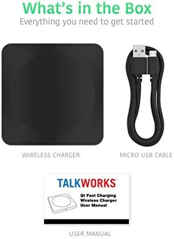 TALK WORKS Wireless Charger Fast 10W Qi Certified Wireless Charging Pad (No Wall Adapter) for Apple iPhone 13, 12, 11, XR, XS, X, 8, Android for Samsung Galaxy S21, S20, S10, S9, S8 - Black,04857 in Saudi Arabia
