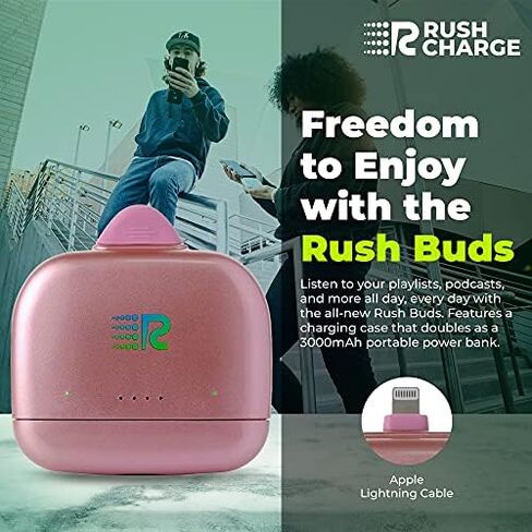 Rush Charge RCBUDS-L-G1-RSGD in-Ear True Wireless Stereo Bluetooth Lightning Rush Buds with Microphone and Portable Phone Charger (Rose Metallic) in Kuwait
