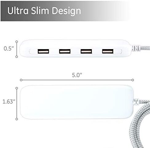 شريط طاقة UltraPro 4 منافذ USB، سلك تمديد مجدول 6 أقدام، حامل على الحائط، 4.8 أمبير/24 وات، لهاتف iPhone/iPad/Samsung Galaxy/Google Pixel، مدرج في قائمة UL، أبيض، 44139-T1 in Kuwait