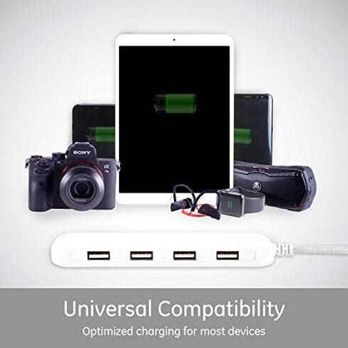 شريط طاقة UltraPro 4 منافذ USB، سلك تمديد مجدول 6 أقدام، حامل على الحائط، 4.8 أمبير/24 وات، لهاتف iPhone/iPad/Samsung Galaxy/Google Pixel، مدرج في قائمة UL، أبيض، 44139-T1 in Kuwait