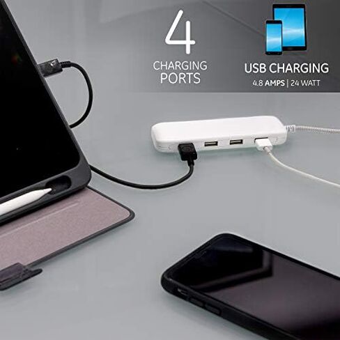شريط طاقة UltraPro 4 منافذ USB، سلك تمديد مجدول 6 أقدام، حامل على الحائط، 4.8 أمبير/24 وات، لهاتف iPhone/iPad/Samsung Galaxy/Google Pixel، مدرج في قائمة UL، أبيض، 44139-T1 in Kuwait