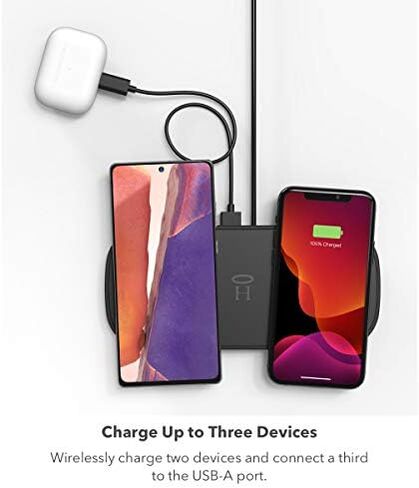 قاعدة شحن لاسلكية مزدوجة من هالو - صُنعت خصيصًا لأجهزة Apple Airpods وiPhone 12 Pro و12 Pro Max و12 Mini وiPhone 11 Pro و11 Pro Max وSamsung الأخرى التي تدعم Qi - اسود in Saudi Arabia