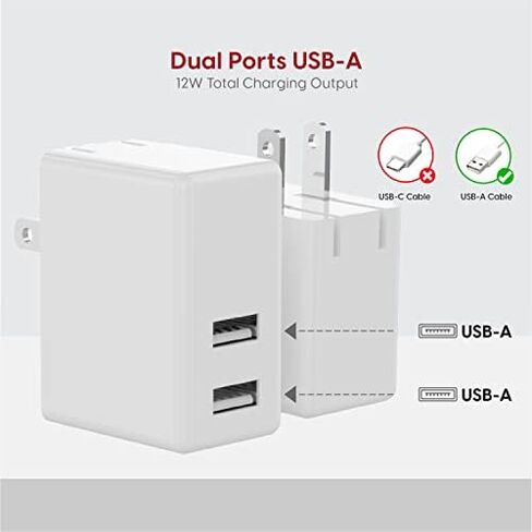 USB Wall Charger 12W/2.4A by TalkWorks - Dual Port Universal Cell Phone Charger Adapter For Apple iPhone, iPad, Nintendo Switch, Android for Samsung Galaxy, Bluetooth Speaker, Tablet - White in Saudi Arabia
