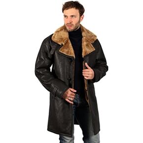 Men's Brown Long Shearling Ginger Sheepskin Leather Coat With Belt in Kuwait