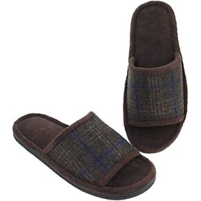 Magtoe House Slippers for Men Open Toe with Micro Suede，Comfortable Indoor Slip on Mens Slides Sandals Memory Foam for Bedroom Spa Living Room , All Seasons