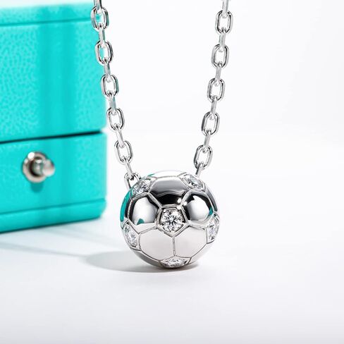 AnuClub 3.6cttw Moissanite Soccer Football Sports Pendant Necklace D Color VVS1 4MM Round Cut 925 Sterling Silver Gifts for Women Men Sports in Saudi Arabia
