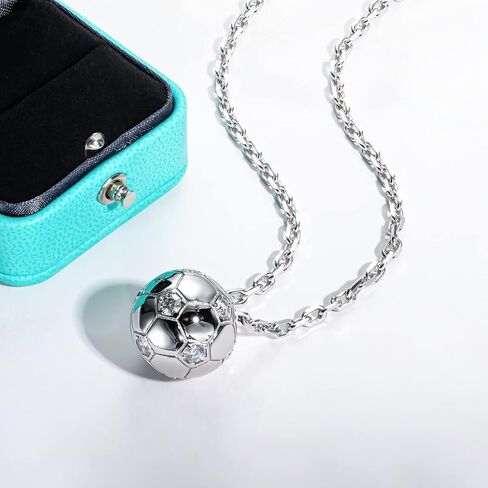 AnuClub 3.6cttw Moissanite Soccer Football Sports Pendant Necklace D Color VVS1 4MM Round Cut 925 Sterling Silver Gifts for Women Men Sports in Saudi Arabia