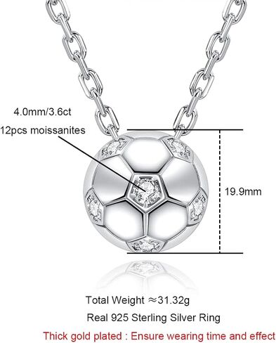 AnuClub 3.6cttw Moissanite Soccer Football Sports Pendant Necklace D Color VVS1 4MM Round Cut 925 Sterling Silver Gifts for Women Men Sports in Saudi Arabia