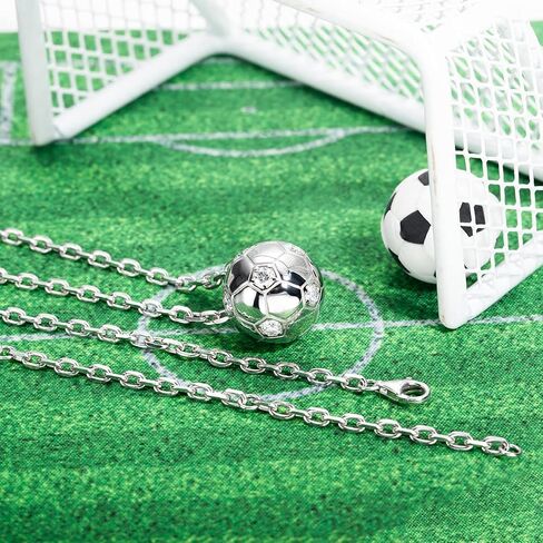 AnuClub 3.6cttw Moissanite Soccer Football Sports Pendant Necklace D Color VVS1 4MM Round Cut 925 Sterling Silver Gifts for Women Men Sports in Saudi Arabia
