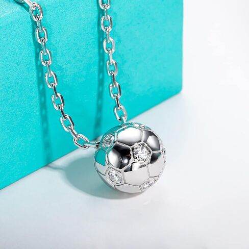AnuClub 3.6cttw Moissanite Soccer Football Sports Pendant Necklace D Color VVS1 4MM Round Cut 925 Sterling Silver Gifts for Women Men Sports in Saudi Arabia