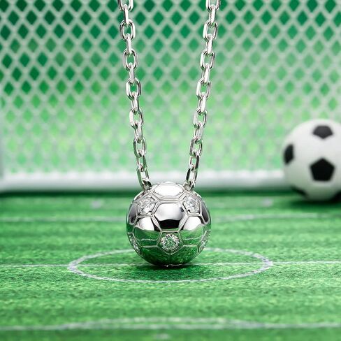 AnuClub 3.6cttw Moissanite Soccer Football Sports Pendant Necklace D Color VVS1 4MM Round Cut 925 Sterling Silver Gifts for Women Men Sports in Saudi Arabia