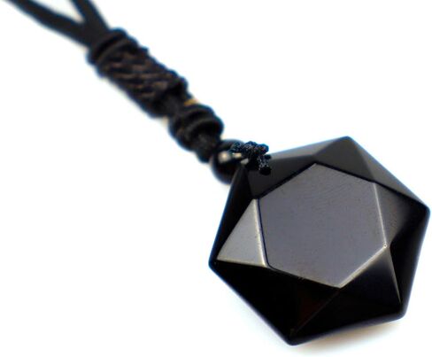 ARZASGO Obsidian Necklace Natural Stone Hexagram Necklace Amulet Lucky Love Crystal Pendant With Woven Cotton Cord for Men Women in Kuwait