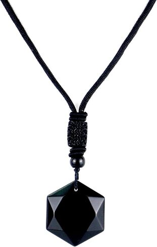 ARZASGO Obsidian Necklace Natural Stone Hexagram Necklace Amulet Lucky Love Crystal Pendant With Woven Cotton Cord for Men Women in Kuwait