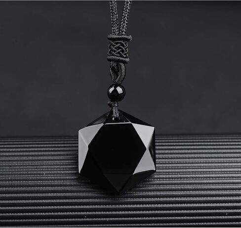 ARZASGO Obsidian Necklace Natural Stone Hexagram Necklace Amulet Lucky Love Crystal Pendant With Woven Cotton Cord for Men Women in Kuwait