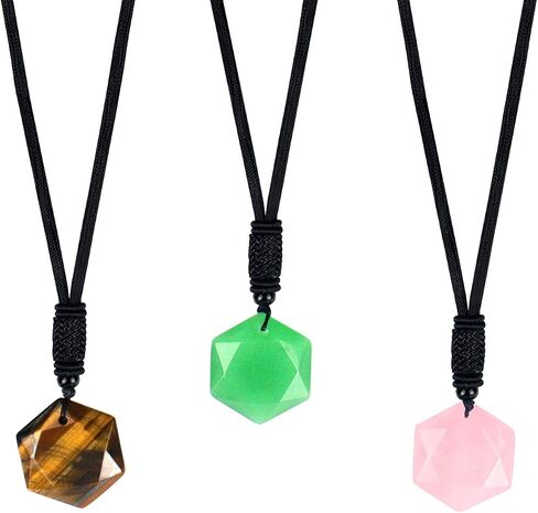 ARZASGO Obsidian Necklace Natural Stone Hexagram Necklace Amulet Lucky Love Crystal Pendant With Woven Cotton Cord for Men Women in Kuwait