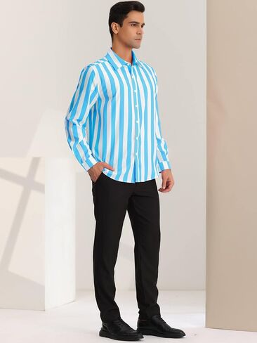 Lars Amadeus Men's Casual Striped Shirts Long Sleeves Button Down Classic Fit Dress Shirts in Saudi Arabia