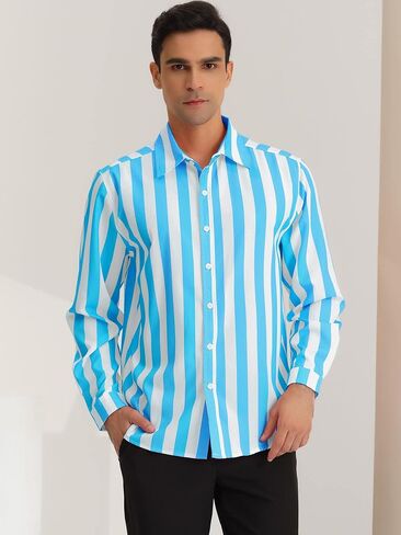 Lars Amadeus Men's Casual Striped Shirts Long Sleeves Button Down Classic Fit Dress Shirts in Saudi Arabia