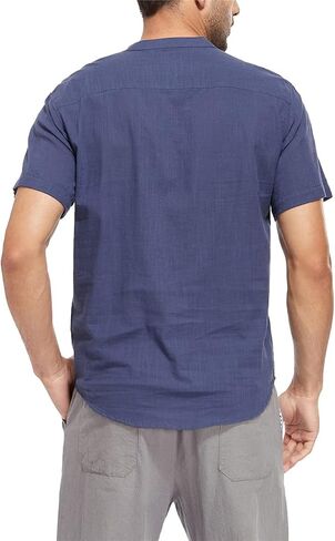 YeeHoo Men's Summer Linen Shirt Henley Button Down Short Sleeve Beach T-Shirts with Pocket in Saudi Arabia