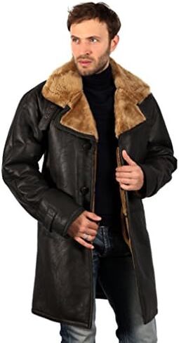 Men's Brown Long Shearling Ginger Sheepskin Leather Coat With Belt in Saudi Arabia