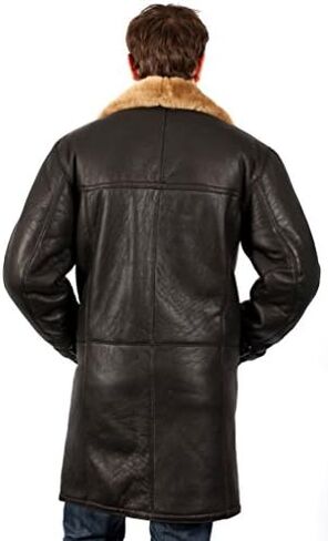Men's Brown Long Shearling Ginger Sheepskin Leather Coat With Belt in Saudi Arabia
