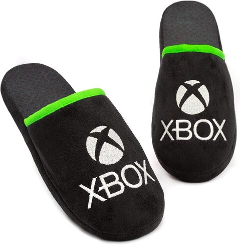 XBOX Slippers للرجال البالغين بشعار وحدة التحكم في الألعاب، حذاء أسود أخضر in Saudi Arabia