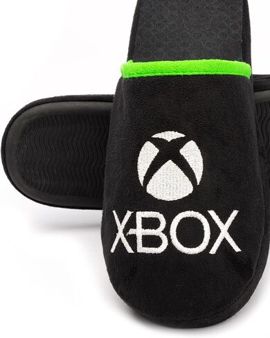 XBOX Slippers للرجال البالغين بشعار وحدة التحكم في الألعاب، حذاء أسود أخضر in Saudi Arabia