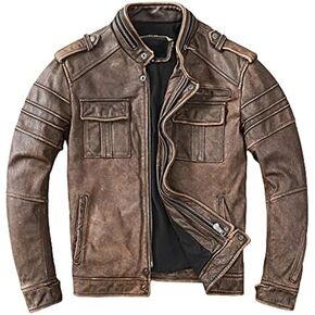 Mens Cafe Racer Jacket - Distressed Leather Jacket Men - Vintage Brown Leather Jacket - Genuine Lambskin Biker Jacket in Saudi Arabia